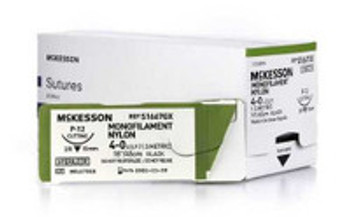 Nonabsorbable Suture with Needle McKesson Nylon P-12 3/8 Circle Precision Reverse Cutting Needle Size 4 - 0 Monofilament S1667GX Box of 1