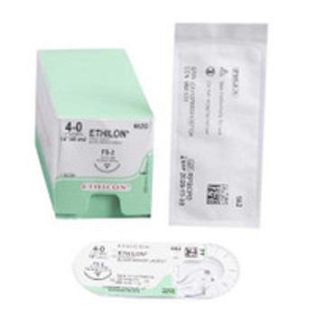 Nonabsorbable Suture with Needle Ethilon Nylon FS-2 3/8 Circle Reverse Cutting Needle Size 4 - 0 Monofilament 662G Box of 12
