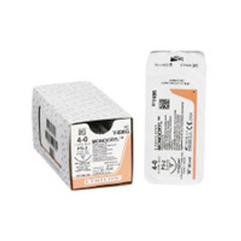 Absorbable Suture with Needle Monocryl Poliglecaprone PS-2 3/8 Circle Precision Reverse Cutting Needle Size 4 - 0 Monofilament Y496G Box of 12