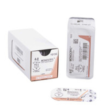Absorbable Suture with Needle Monocryl Poliglecaprone PS-2 3/8 Circle Precision Reverse Cutting Needle Size 4 - 0 Monofilament Y513G Box of 12