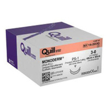 Absorbable Suture with Needle Quill Knotless Tissue-Closure Device, Monoderm Polyglycolic Acid / PCL 3/8 Circle Precision Reverse Cutting Needle Size 3 - 0 Barbed Monofilament YA-2033Q Box of 1