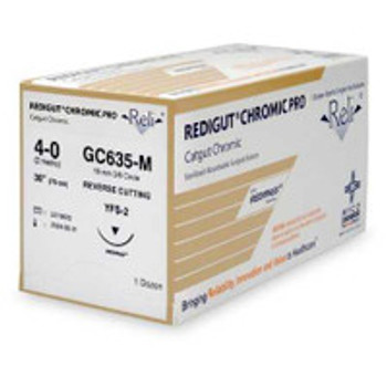 Absorbable Suture with Needle Reli® Chromic Gut MFFS-2 3/8 Circle Reverse Cutting Needle Size 4 - 0 GC635-M Box of 12