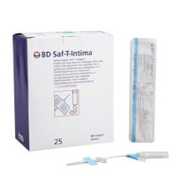 Saf-T-Intima Closed IV Catheter, 22G x 3/4'' with Y Adapter, BD Vialon, Retracting Safety Needle, Blue  383323, Box of 25