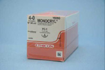 Absorbable Suture with Needle Monocryl Poliglecaprone PC-1 3/8 Circle Precision Conventional Cutting Needle Size 4 - 0 Monofilament Y835G Box of 12