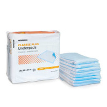 Disposable Underpad McKesson Classic Plus 23 x 24 Inch Fluff / Polymer Light Absorbency UPLT2324 Bag of 25