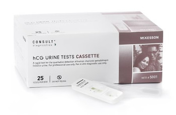5001  McKesson Rapid Diagnostic Test Kit McKesson Consultâ„¢ One-Step hCG Pregnancy Test Urine Sample CLIA Waived 25 Tests TEST KIT, PREG HCG CASSETTE WAIVED (25/KT)