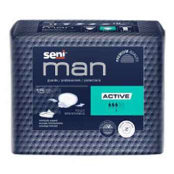 Bladder Control Pad Seni® Man Active 8-9/10 x 10-3/5 Inch Moderate Absorbency Superabsorbant Core One Size  S-A015-US1 Case of 90