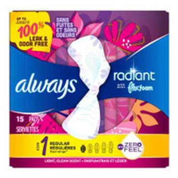 Feminine Pad Always® Radiant with FlexFoam With Wings Regular Absorbency 03700095334 Box of 15