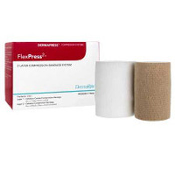 2 Layer Compression Bandage System FlexPress2 4 Inch x 7-1/10 Yard / 4 Inch x 8-9/10 Yard Self-Adherent Closure Tan / White NonSterile Standard Compression 79202 Pack of 1