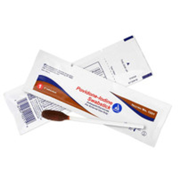 Dynarex Impregnated Swabstick with 10% Povidone Iodine, 50 Count per Box, Case of 10 Boxes