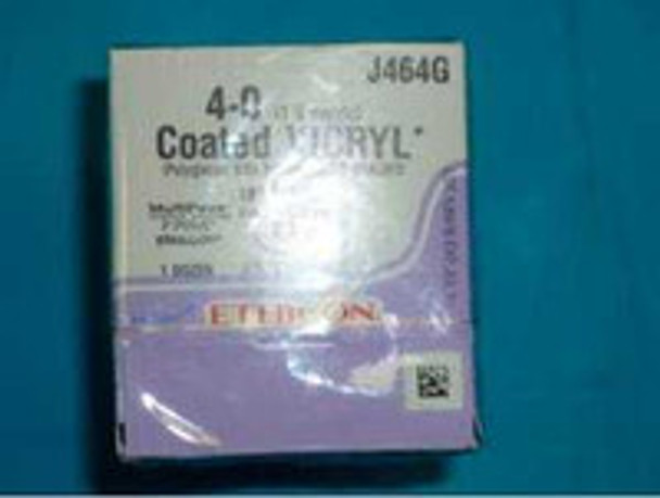 Absorbable Suture with Needle Coated Vicryl Polyglactin 910 P-3 3/8 Circle Precision Reverse Cutting Needle Size 4 - 0 Braided J464G Box of 12