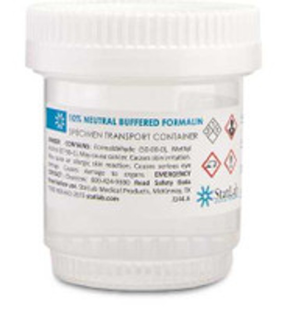 Prefilled Formalin Container StatClick 30 mL Fill in 60 mL (2 oz.) Screw Cap Warning Label NonSterile NB0230 Case of 96
