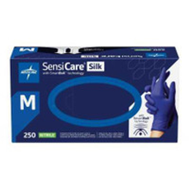 Exam Glove SensiCare® Silk Medium NonSterile Nitrile Textured Fingertips Dark Blue Chemo Tested MDSXB7585 Case of 2500