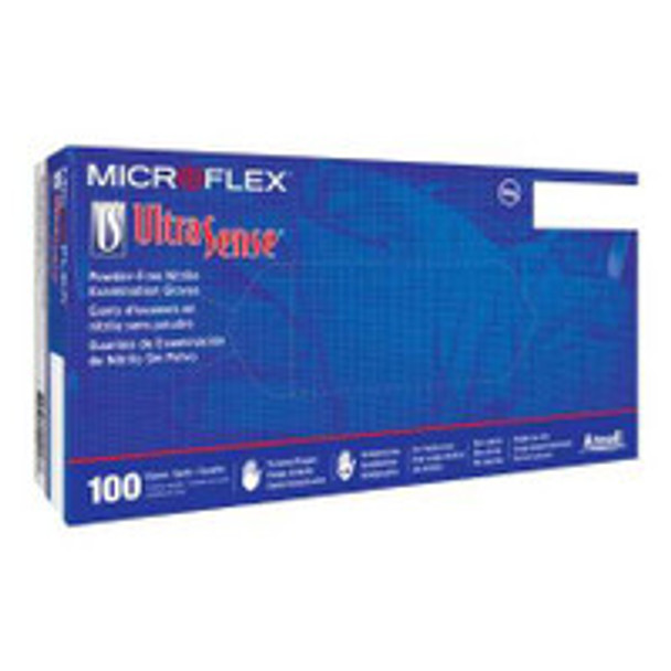 Exam Glove Ultrasense® Large NonSterile Nitrile Standard Cuff Length Textured Fingertips Blue Not Rated US-220-L Case of 10