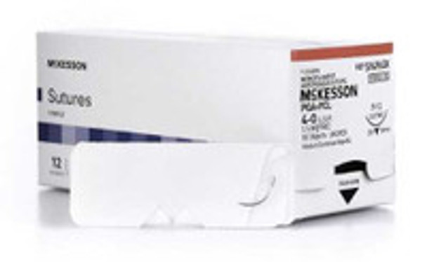 Absorbable Suture with Needle McKesson Polyglycolic Acid / PCL P-12 3/8 Circle Precision Reverse Cutting Needle Size 4 - 0 Monofilament SY496GX Box of 1