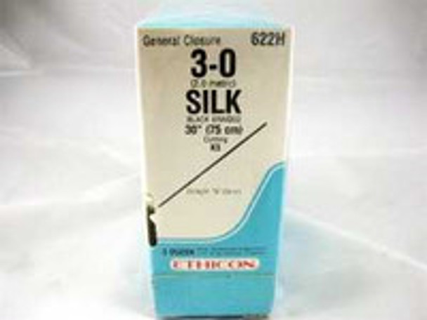 Nonabsorbable Suture with Needle Perma-Hand Silk KS Straight Conventional Cutting Needle Size 3 - 0 Braided 622H Box of 36