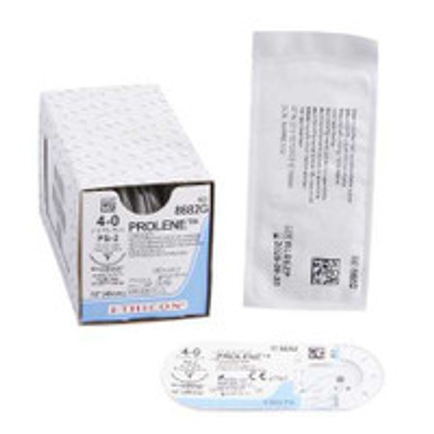 Prolene Nonabsorbable Suture with Needle, Precision Reverse Cutting Needle, 19 mm, 4-0 Monofilament  8682G, Box of  12