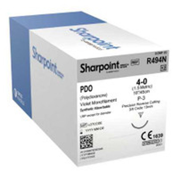 Absorbable Suture with Needle Surgical Specialties Polydioxanone P-3 3/8 Circle Precision Reverse Cutting Needle Size 4 - 0 Monofilament R494N Box of 12