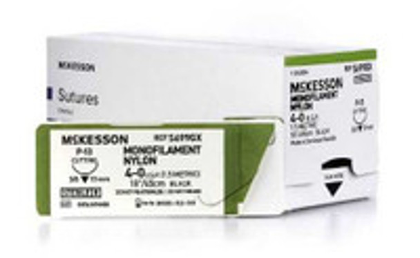 McKesson Nonabsorbable Suture with Needle, Precision Reverse Cutting Needle, 13 mm, 4-0 Nylon, Monofilament  S699GX, Box of 1
