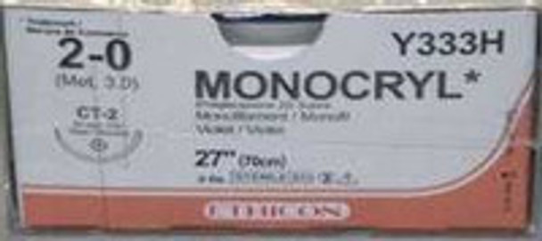 Absorbable Suture with Needle Monocryl Poliglecaprone CT-2 1/2 Circle Taper Point Needle Size 2 - 0 Monofilament Y333H Box of 36