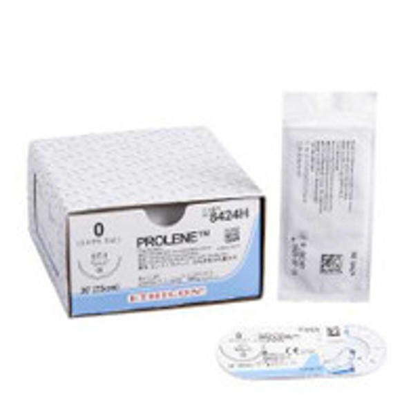 Nonabsorbable Suture with Needle Prolene Polypropylene CT-1 1/2 Circle Taper Point Needle Size 0 Monofilament 8424H Box of 36