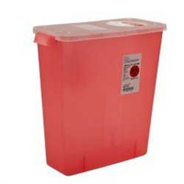 Sharps Container In-Room Translucent Red Base 13-3/4 H x 13-3/4 W x 6 D Inch Vertical Entry 3 Gallon 8527R Case of 10