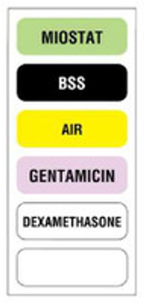 Pre-Printed Label UAL Anesthesia Label Multicolored Paper Miostat Bss Air Gentamicin Dexamethasone Black / White Medication Name 1/2 x 1-1/2 Inch ULAM894 Box of 25
