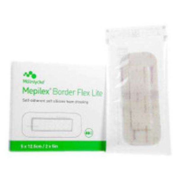 Thin Foam Dressing Mepilex® Border Flex Lite 2 x 5 Inch With Border Film Backing Silicone Adhesive Rectangle Sterile 581100 Pack of 1