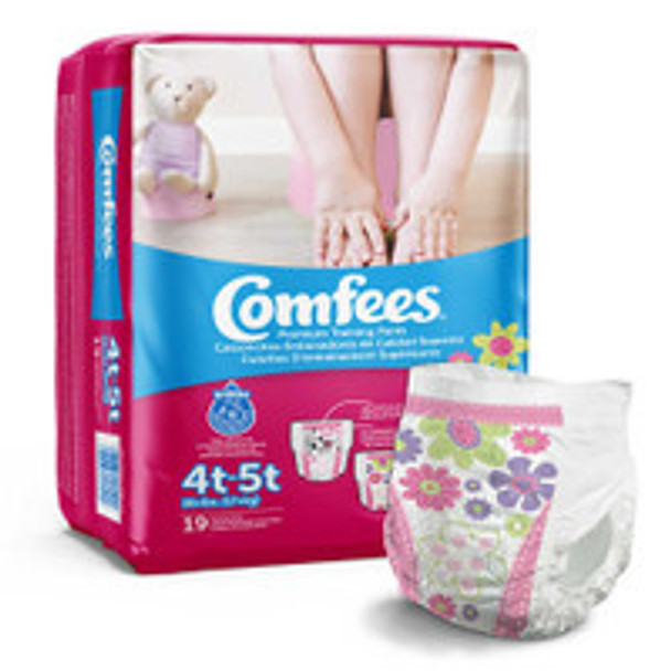 Female Toddler Training Pants Comfees® Pull On with Tear Away Seams Size 4T to 5T Disposable Moderate Absorbency CMF-G4 Bag of 19