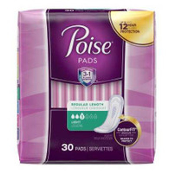 Bladder Control Pad Poise® 9.33 Inch Length Light Absorbency Polymer Core One Size  51668 Pack of 30