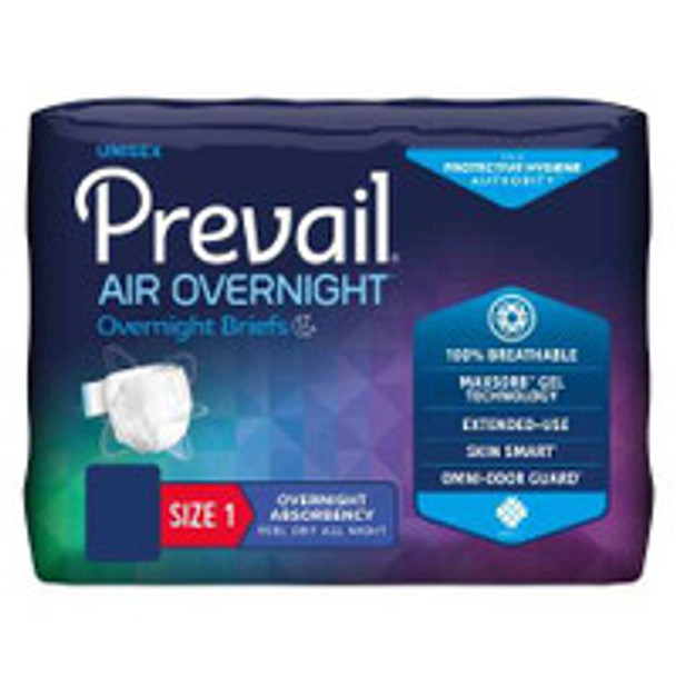 Unisex Adult Incontinence Brief Prevail Air Overnight Size 1 Disposable Heavy Absorbency NGX-012/1 Case of 80