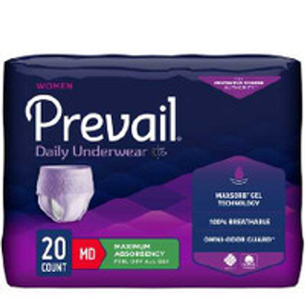 Female Adult Absorbent Underwear Prevail® For Women Daily Underwear Pull On with Tear Away Seams Medium Disposable Heavy Absorbency PWC-512/1 Case of 80