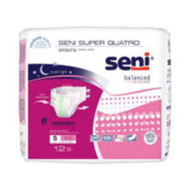 Unisex Adult Incontinence Brief Seni® Super Quatro Small Disposable Heavy Absorbency S-SM12-BQ1 Case of 48