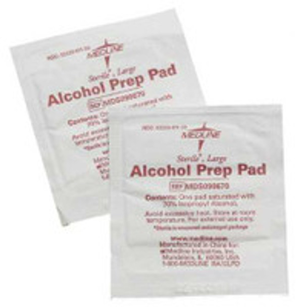 Alcohol Prep Pad Medline 70% Strength Isopropyl Alcohol Individual Packet Large Sterile MDS090670 Box of 100