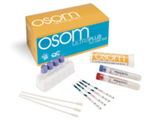Respiratory Test Kit OSOM® Ultra Plus Influenza A + B 25 Tests CLIA Waived Sample Dependent 1032 Case of 18