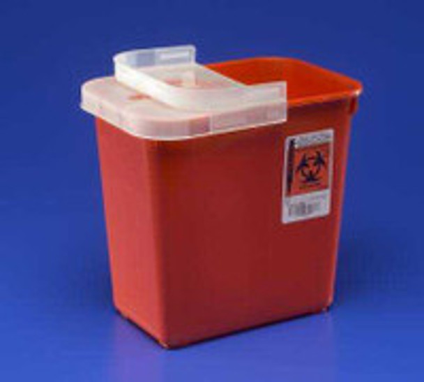 Sharps Container SharpSafety Red Base 10 H x 10-1/2 W x 7-1/4 D Inch Horizontal Entry 2 Gallon 8990SA Pack of 1