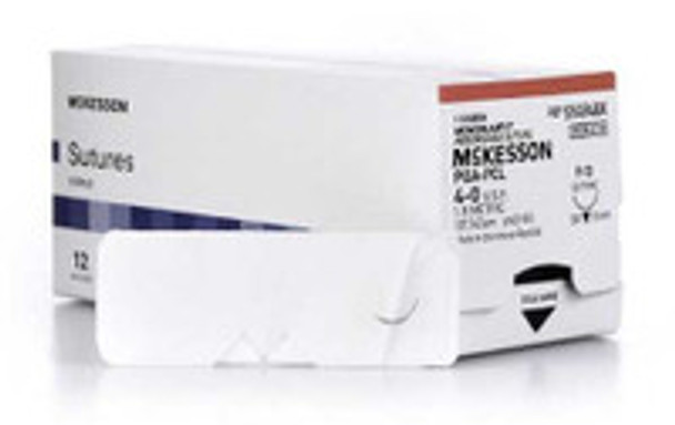 Absorbable Suture with Needle McKesson Polyglycolic Acid / PCL P-13 3/8 Circle Precision Reverse Cutting Needle Size 4 - 0 Monofilament SY494GX Box of 1
