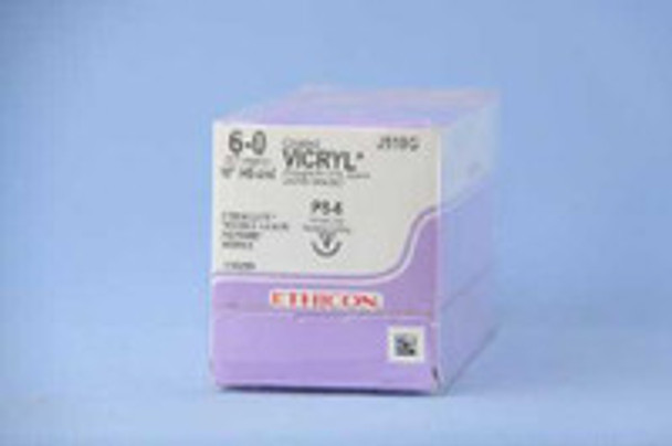 Absorbable Suture with Needle Coated Vicryl Polyglactin 910 PS-6 1/2 Circle Reverse Cutting Needle Size 6 - 0 Braided J510G Box of 12
