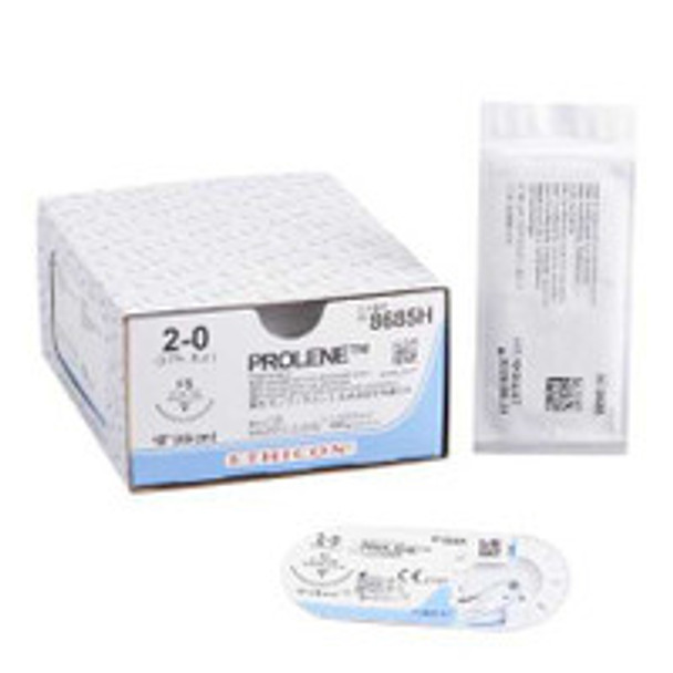 Nonabsorbable Suture with Needle Prolene Polypropylene FS 3/8 Circle Reverse Cutting Needle Size 2 - 0 Monofilament 8685H Box of 36
