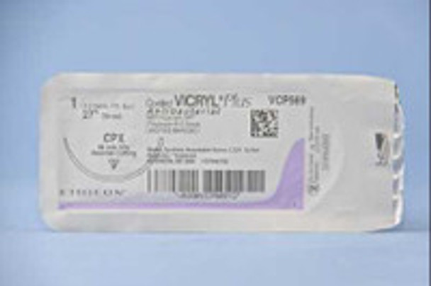 Absorbable Antibacterial Suture with Needle Coated Vicryl Plus Polyglactin 910 with Irgacare MP Antibacterial Suture CPX 1/2 Circle Reverse Cutting Needle Size 1 Braided VCP569H Box of 36