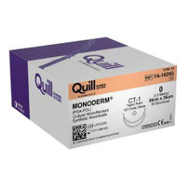 Absorbable Suture with Needle Quill Knotless Tissue-Closure Device, Monoderm Polyglycolic Acid / PCL 1/2 Circle Taper Point Needle Size 0 Barbed Monofilament YA-1029Q Box of 1