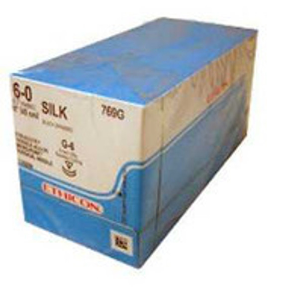 Nonabsorbable Suture with Needle Perma-Hand Silk G-6 3/8 Circle Reverse Cutting Needle Size 6 - 0 Braided 769G Box of 12