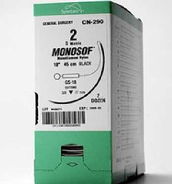 Nonabsorbable Suture with Needle Monosof~Dermalon Nylon C-14 3/8 Circle Reverse Cutting Needle Size 3 - 0 Monofilament SN-663G Box of 12