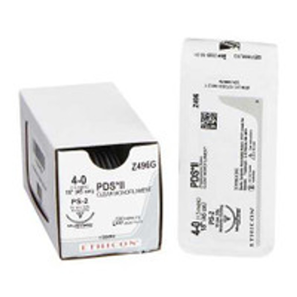 Absorbable Suture with Needle PDS II Polydioxanone PS-2 3/8 Circle Precision Reverse Cutting Needle Size 4 - 0 Monofilament Z496G Box of 12