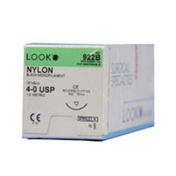 Nonabsorbable Suture with Needle LOOK® Nylon C-6 3/8 Circle Reverse Cutting Needle Size 4 - 0 Monofilament 922B Box of 12