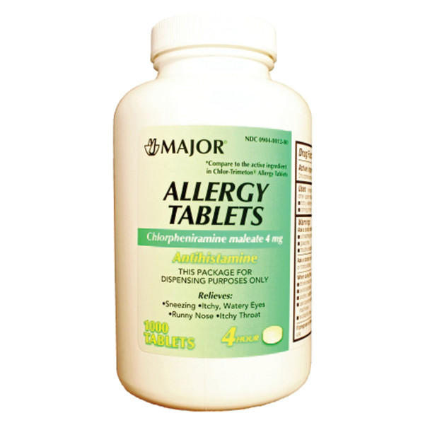 235937 Major Pharmaceuticals. Chlorpheniramine, 4mg, 1000s, Compare to Chlor-trimeton®, NDC# 00904-0012-80 (US Only) (ea)