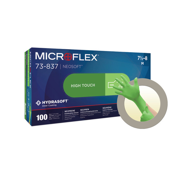 73837090 Ansell. Exam Glove, Neoprene, Large, Size 8.5-9, Green, Powder-Free (PF), Latex-Free (LF), Non-Sterile, 100/bx, 10 bx/cs (US Only) (cs)