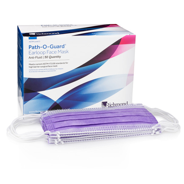400589 Richmond Dental. Level III Anti-Fluid Earloop Face Mask, Lavender 50/bx, 6 bx/cs  (cs)