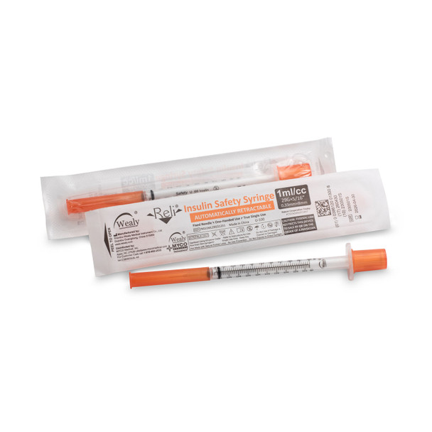 INSS1ML29G31251 Myco Medical. Safety Insulin Hypodermic Needle with 1mL Syringe, 29G x 5/16", 100/bx (Available for Sale in US & Canada) (bx)