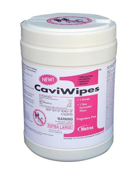 Metrex p/n 13-5150 CaviWipes1, 9" x 12", 1 min. kill time, 65 ct/can, 12 cans/case